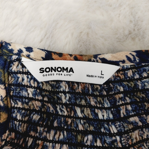 New Sonoma Blue Floral Elastic Scoop Neck Long Sleeves Blouse P600 - Picture 6 of 9